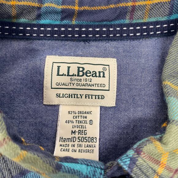 L.L.Bean Medium Green Blue Plaid Slightly Fitted Long Sleeve Button Down‎ Shirt - Picture 2 of 4